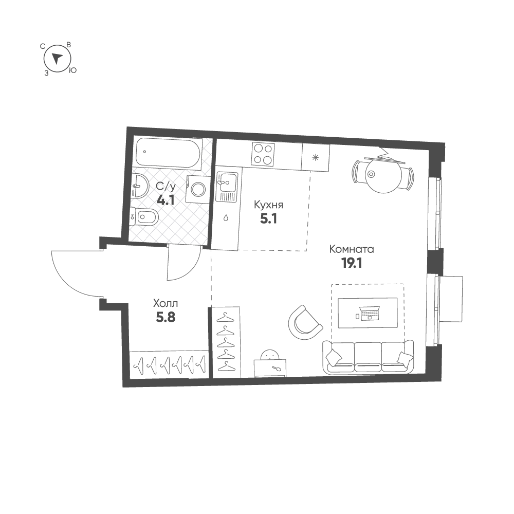 1-комнатная 34 м2 в ЖК Ягодное Река Парк корпус null этаж 8