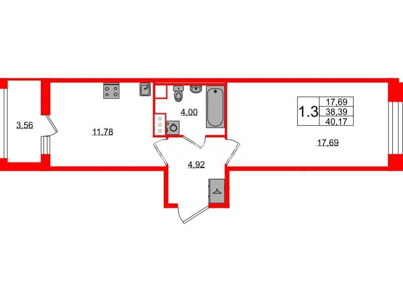 1-комнатная 38 м2 в ЖК Астра Континенталь корпус null этаж 11