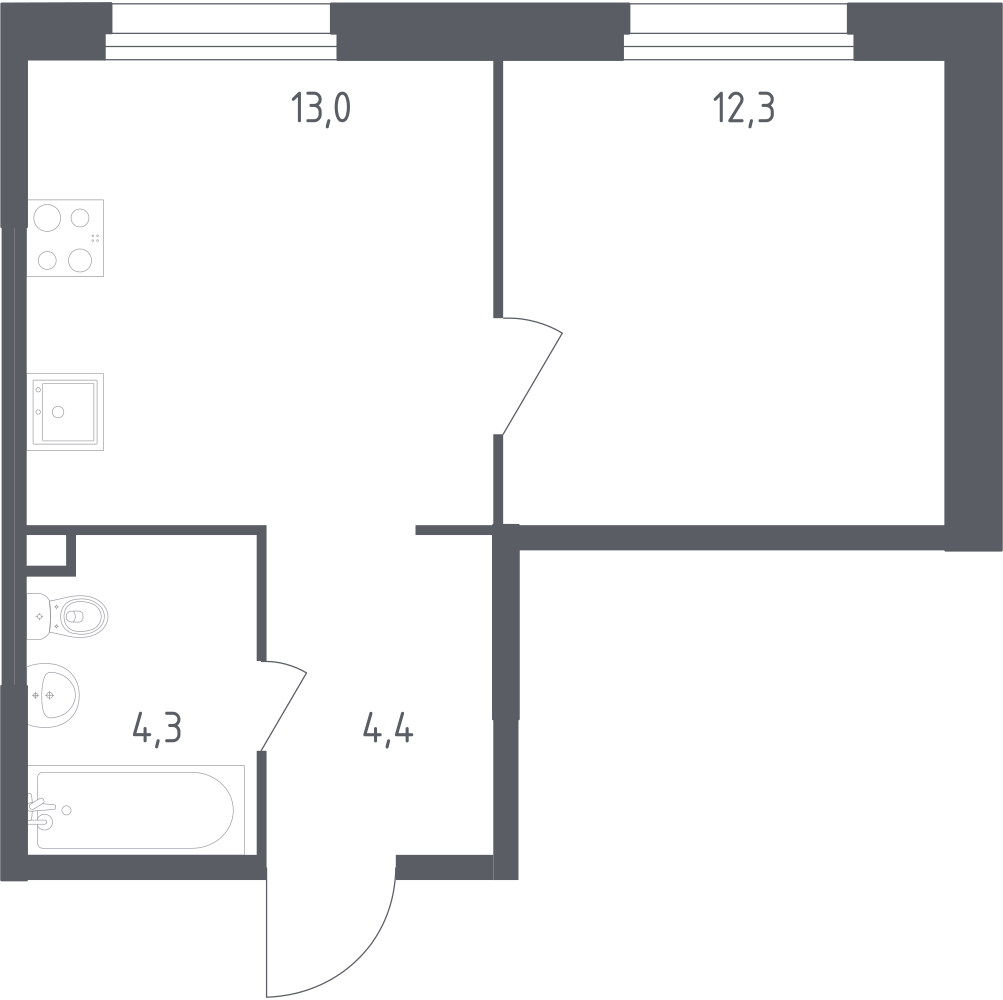 1-комнатная 34 м2 в ЖК Ольховый Квартал корпус null этаж 1