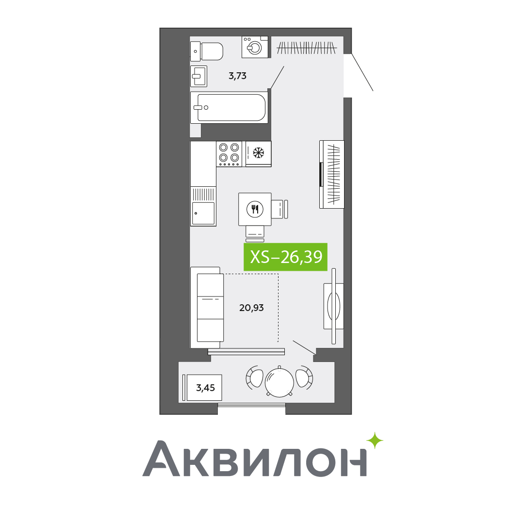 Студия 26 м2 в ЖК Аквилон CITY Towers корпус null этаж 14