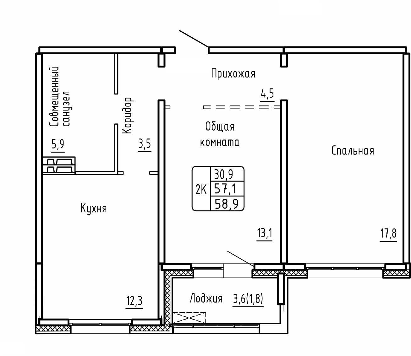 2-комнатная 58 м2 в ЖК Самоцветы корпус null этаж 1