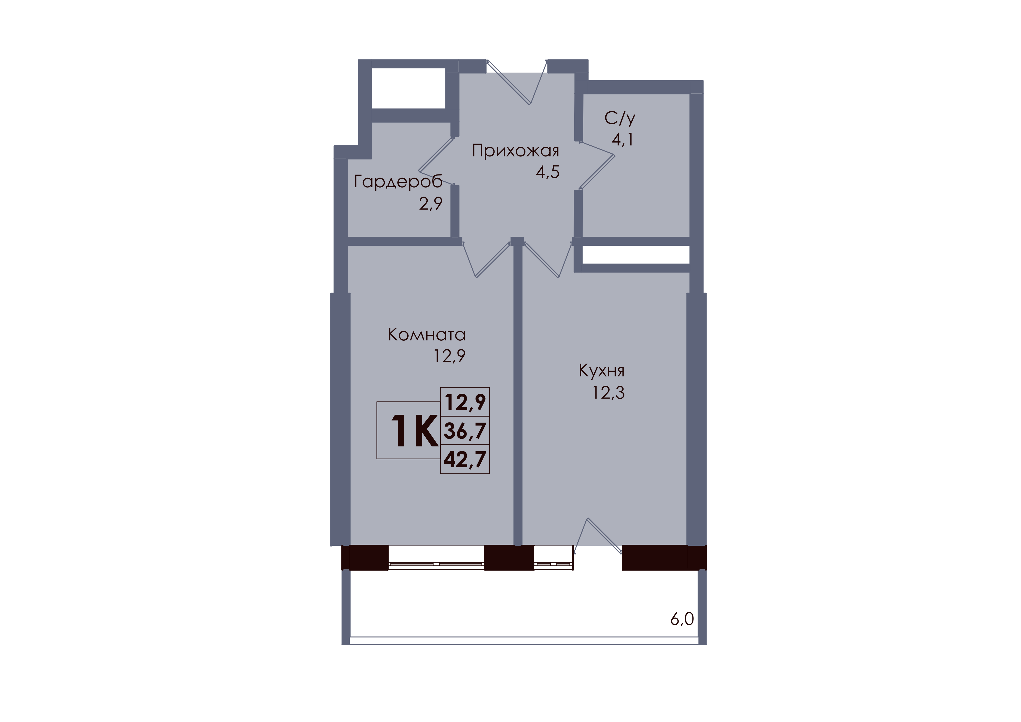 1-комнатная 38 м2 в ЖК Академия корпус null этаж 13