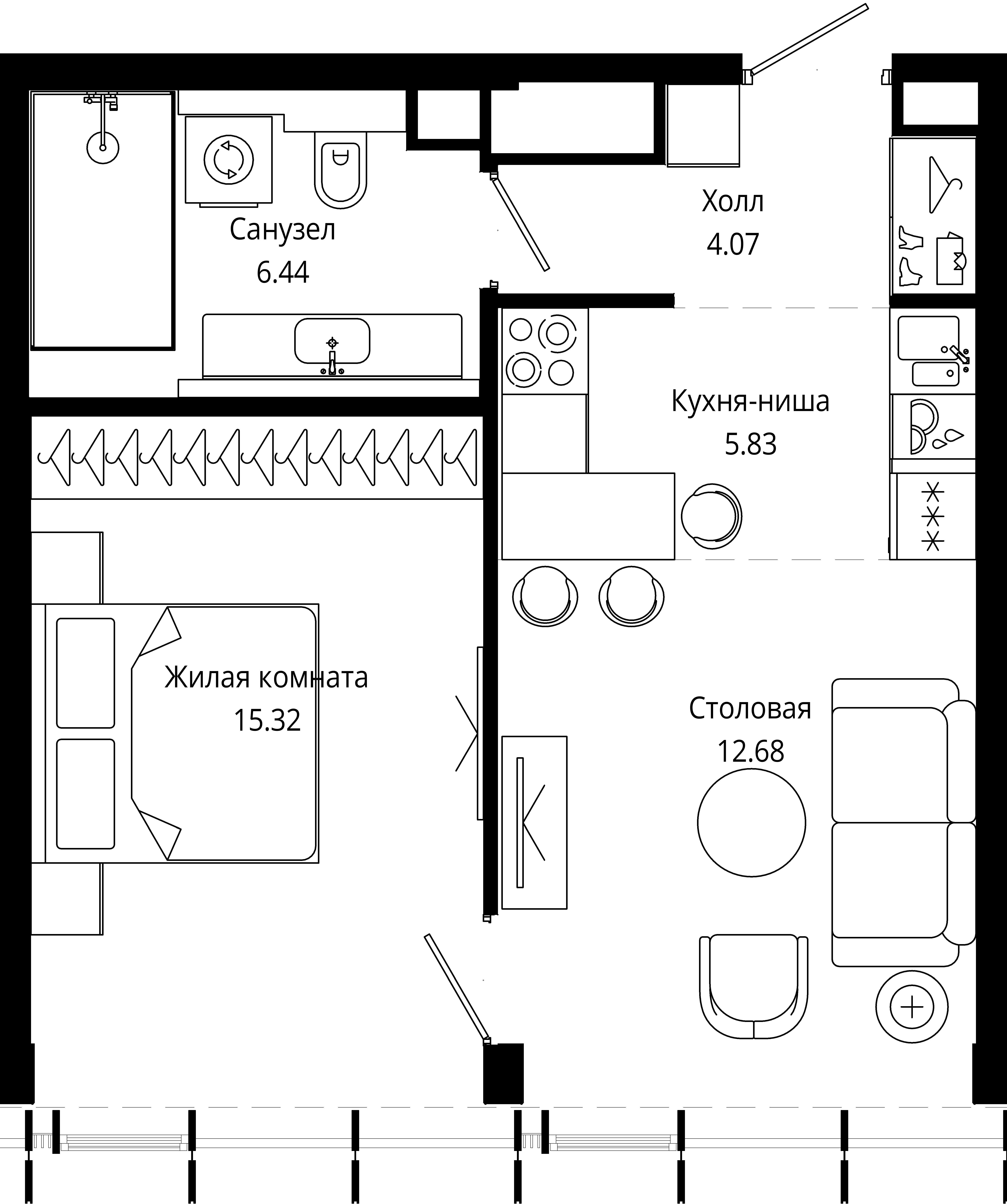 1-комнатная 44 м2 в ЖК МОД корпус null этаж 51