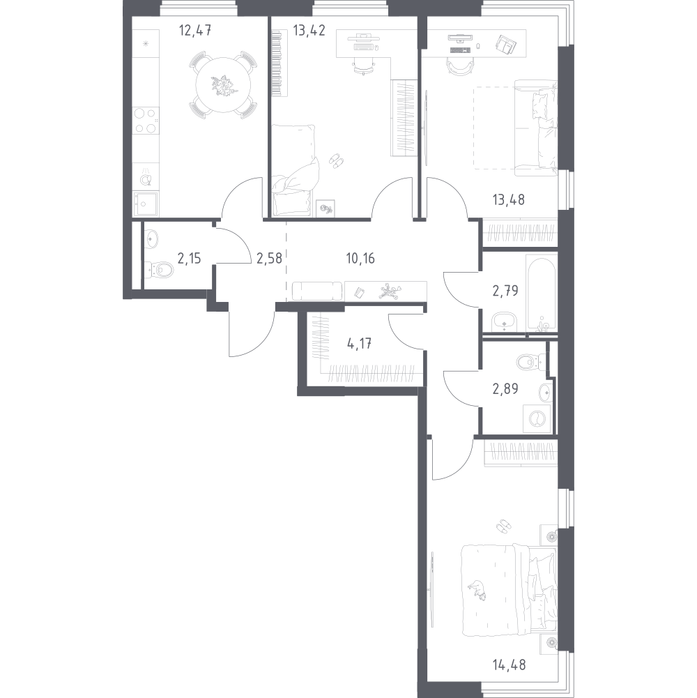 3-комнатная 78 м2 в ЖК Мытищи Парк корпус null этаж 3