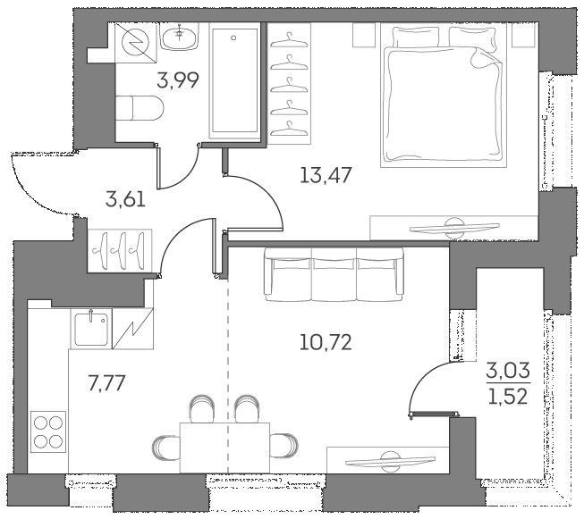 Студия 41 м2 в ЖК Аквилон Beside 2.0 корпус null этаж 21