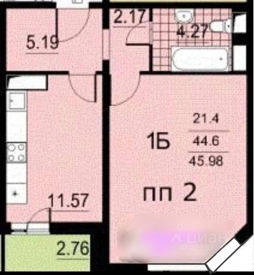 1-комнатная 45.4 м2 в ЖК undefined корпус null этаж 6