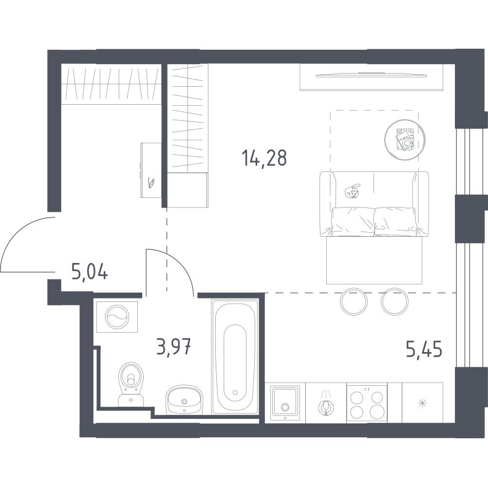 Студия 28 м2 в ЖК Рябиновая Роща корпус null этаж 8