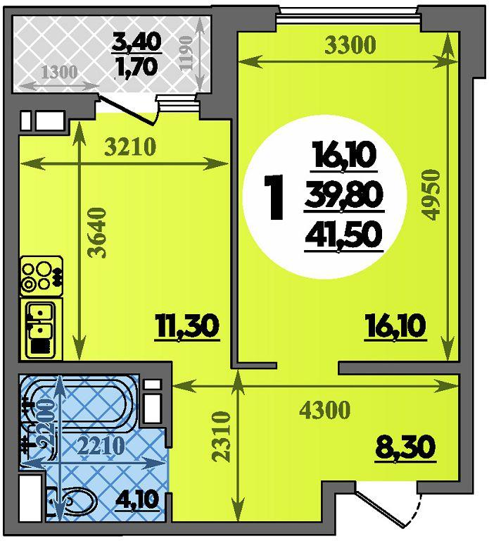 1-комнатная 41 м2 в ЖК Парк у дома корпус null этаж 11