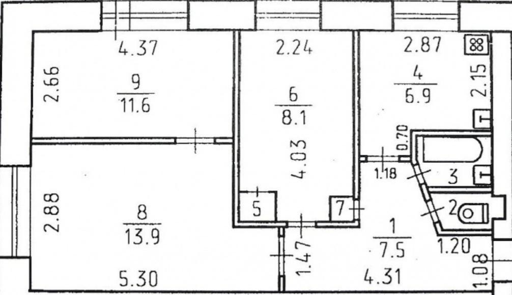 3-комнатная 60.5 м2 в ЖК undefined корпус null этаж 2