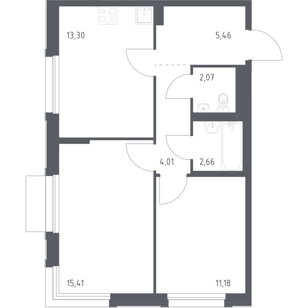 2-комнатная 54 м2 в ЖК Новое Внуково корпус null этаж 7