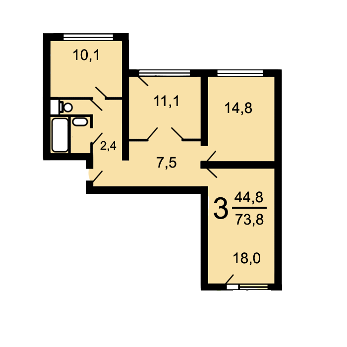 3-комнатная 73 м2 в ЖК undefined корпус null этаж 1