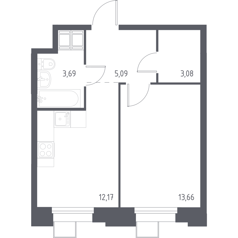 1-комнатная 37 м2 в ЖК Тропарево Парк корпус null этаж 6