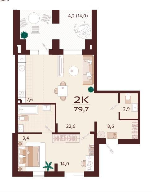 1-комнатная 81.4 м2 в ЖК undefined корпус null этаж 1