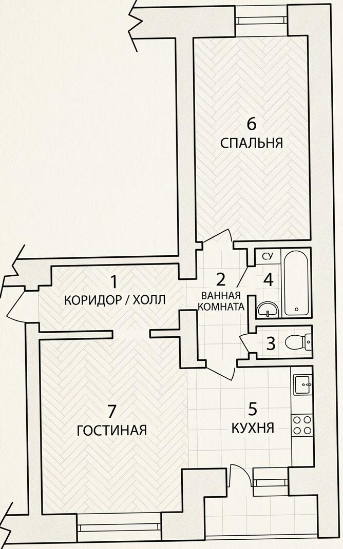 2-комнатная 50 м2 в ЖК undefined корпус null этаж 2