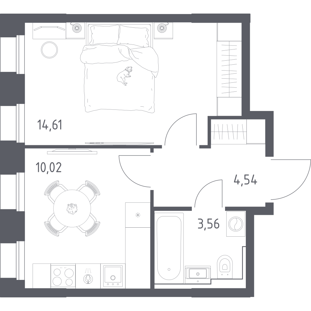 1-комнатная 32 м2 в ЖК Зилант Премьер корпус null этаж 20