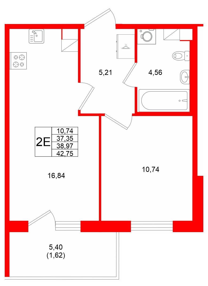 1-комнатная 38 м2 в ЖК IQ Гатчина корпус null этаж 8