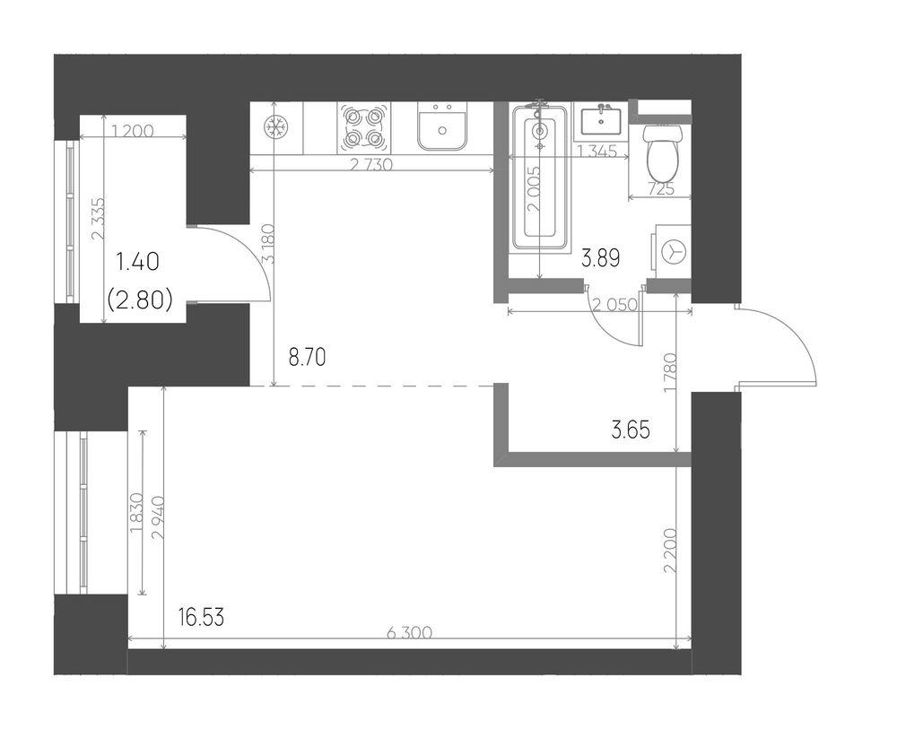 Студия 34 м2 в ЖК Калина корпус null этаж 7