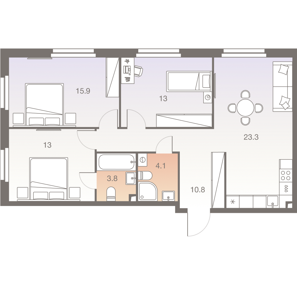 4-комнатная 84 м2 в ЖК Twelve корпус null этаж 22