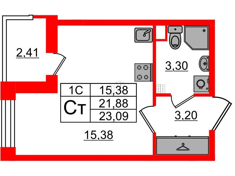 Студия 21 м2 в ЖК Парадный ансамбль корпус null этаж 3