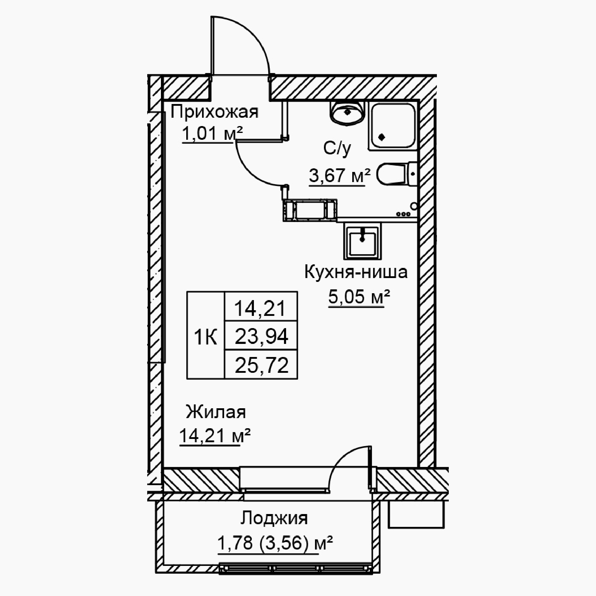 1-комнатная 25 м2 в ЖК Сталь корпус null этаж 7