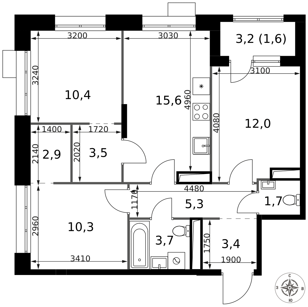 3-комнатная 70 м2 в ЖК 1-й Саларьевский корпус null этаж 18