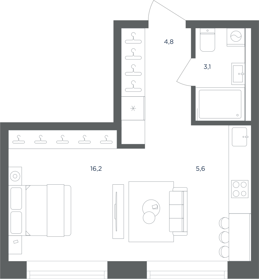 1-комнатная 29 м2 в ЖК Равновесие корпус null этаж 3