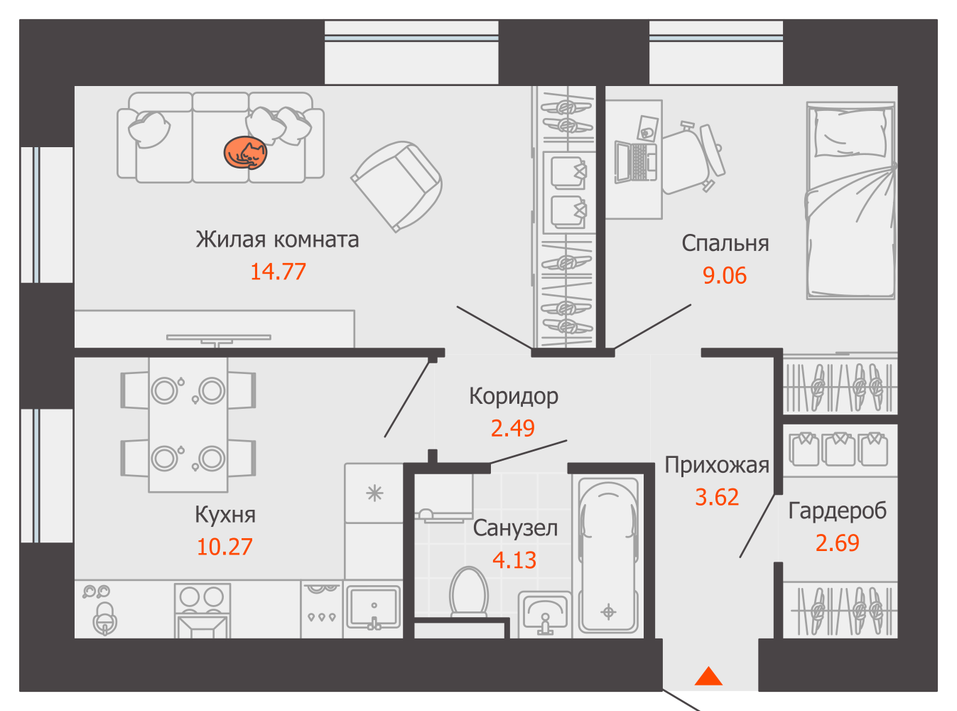 2-комнатная 47 м2 в ЖК Камаполис корпус null этаж 1