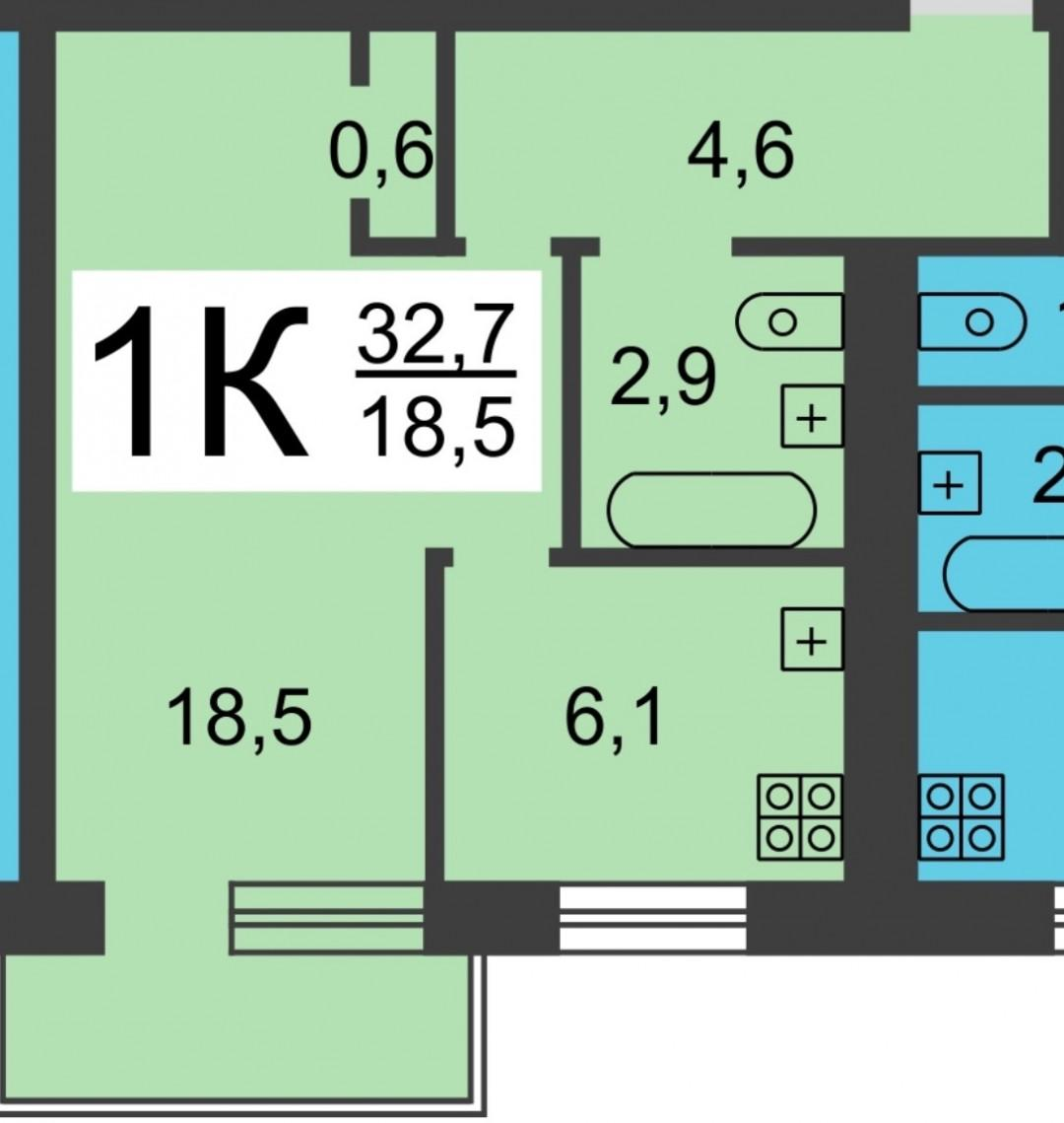 1-комнатная 32.6 м2 в ЖК undefined корпус null этаж 4