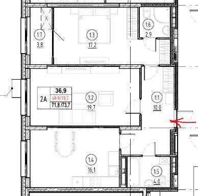 2-комнатная 73.7 м2 в ЖК undefined корпус null этаж 14