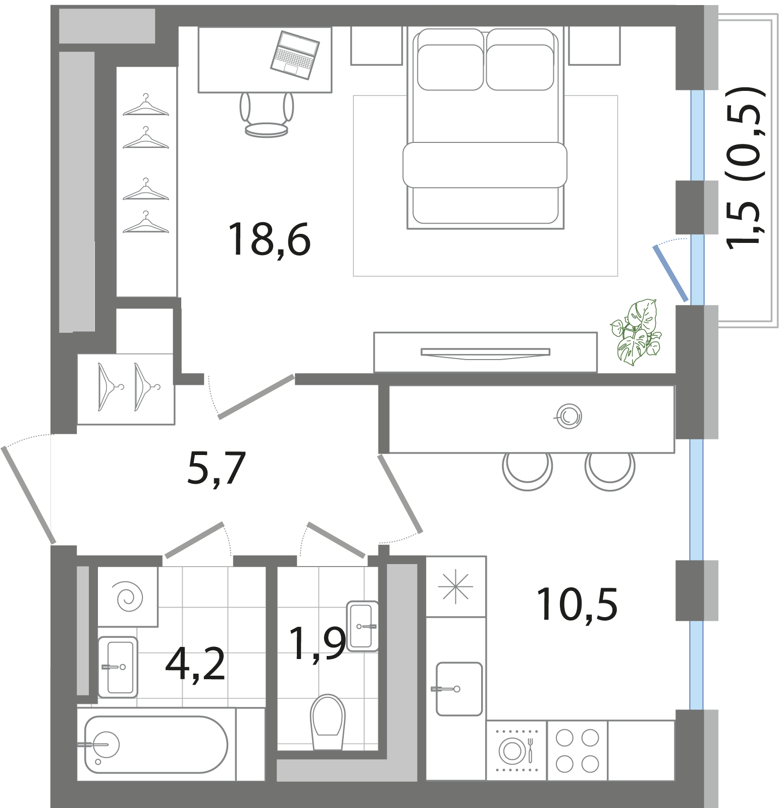 1-комнатная 41 м2 в ЖК G3 Театральный корпус null этаж 4