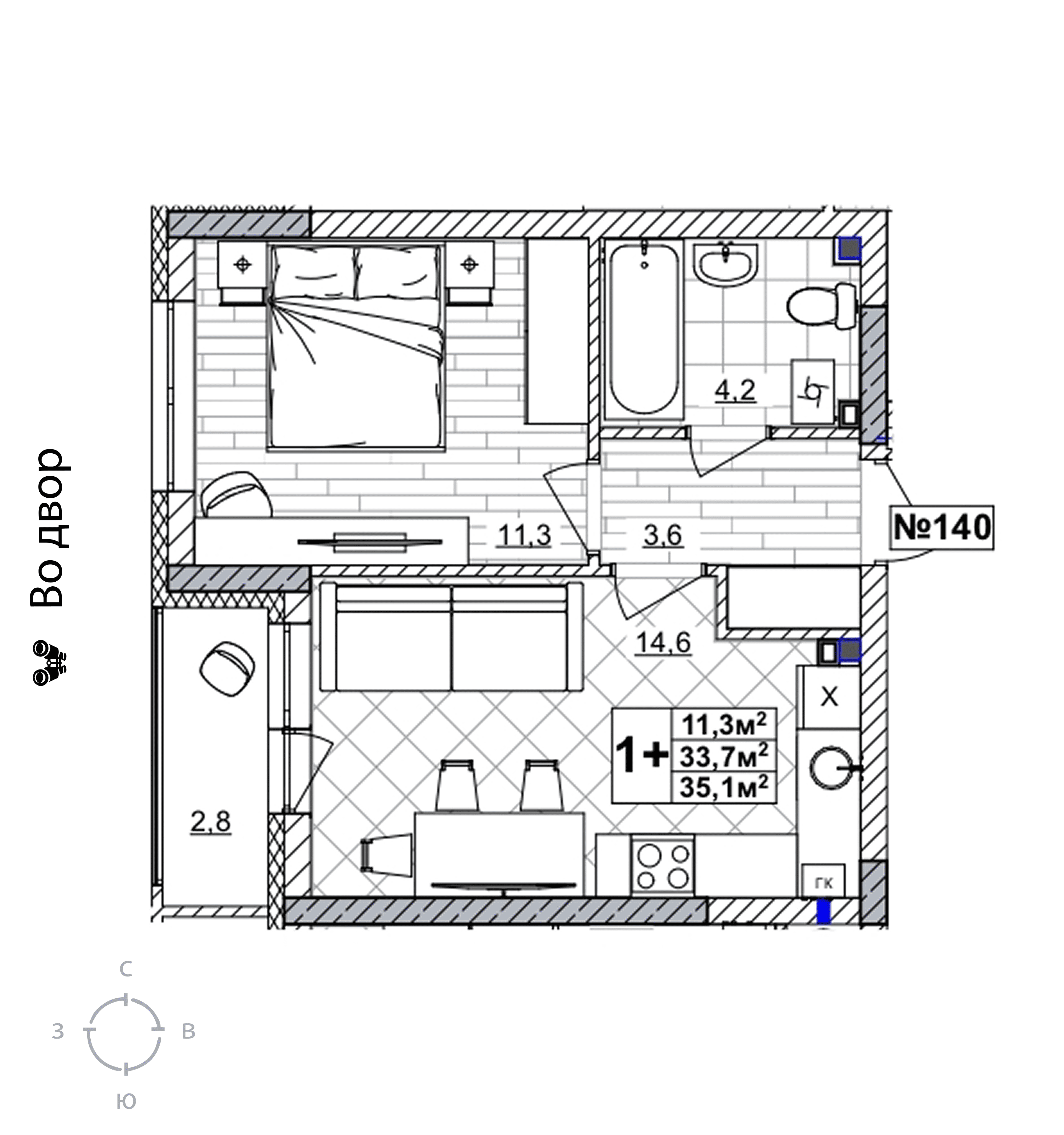 1-комнатная 35 м2 в ЖК Смородина корпус null этаж 1