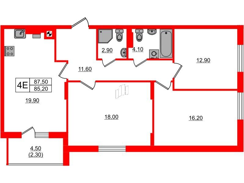 3-комнатная 87 м2 в ЖК River Park-2 корпус null этаж 3