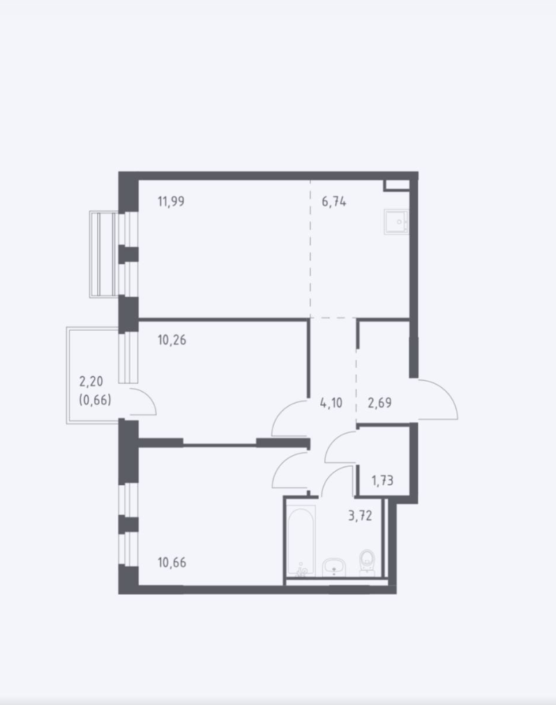 2-комнатная 51.1 м2 в ЖК undefined корпус null этаж 6