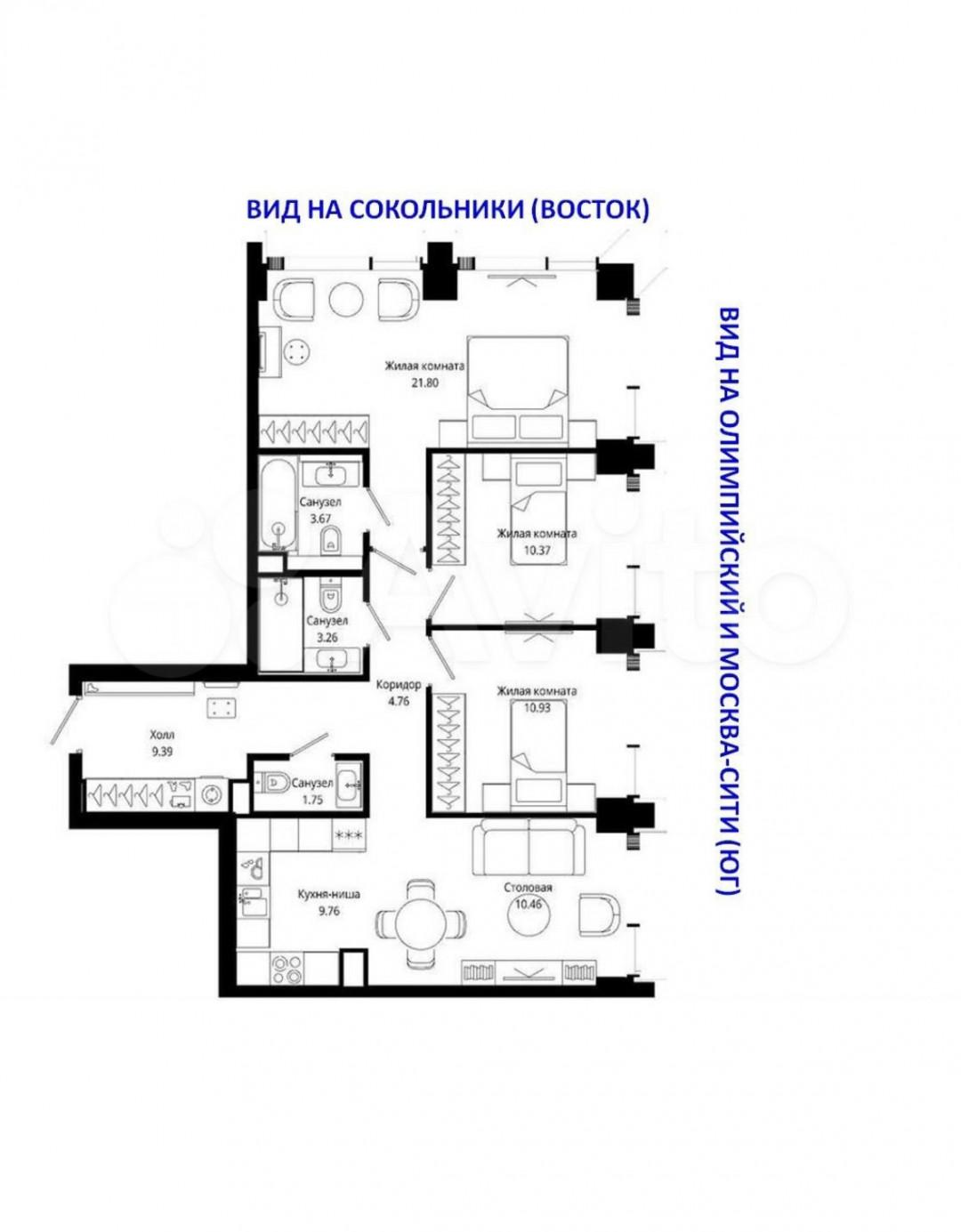3-комнатная 86 м2 в ЖК undefined корпус null этаж 10