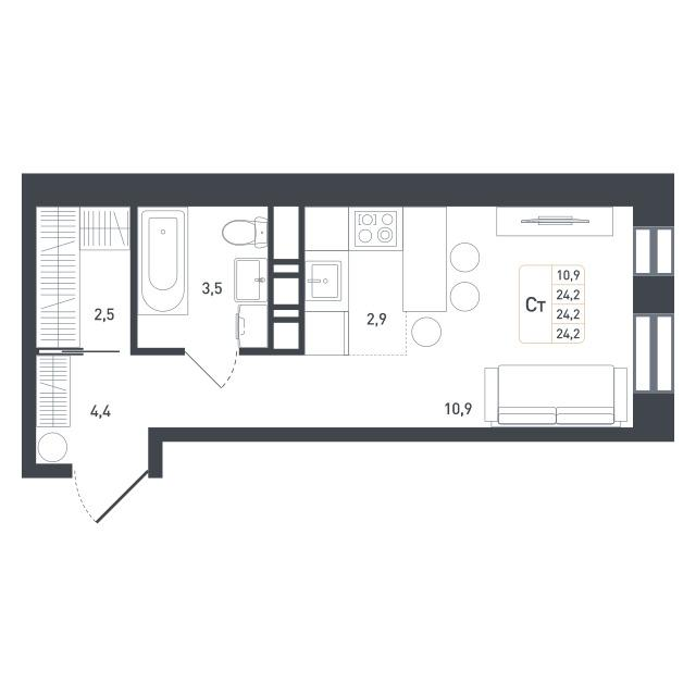 Студия 25 м2 в ЖК Новая Щербинка корпус null этаж 6