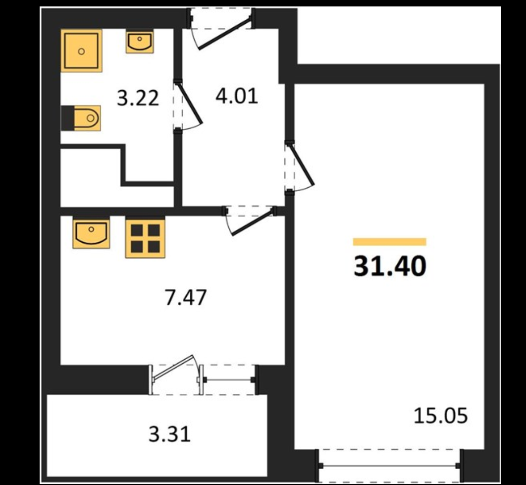 1-комнатная 31.4 м2 в ЖК undefined корпус null этаж 9