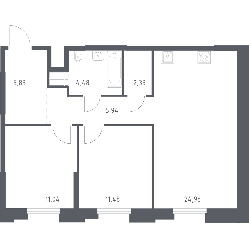 2-комнатная 66 м2 в ЖК Тропарево Парк корпус null этаж 3