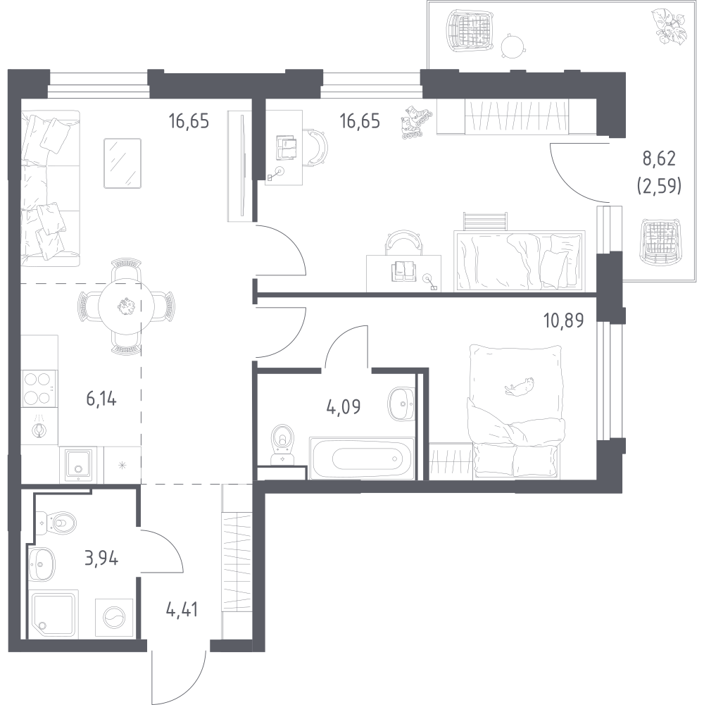Студия 65 м2 в ЖК Рябиновая Роща корпус null этаж 12