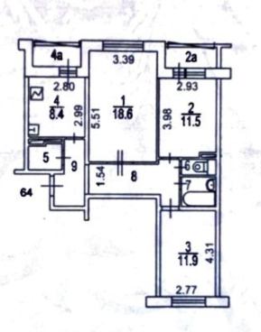 3-комнатная 68 м2 в ЖК undefined корпус null этаж 12