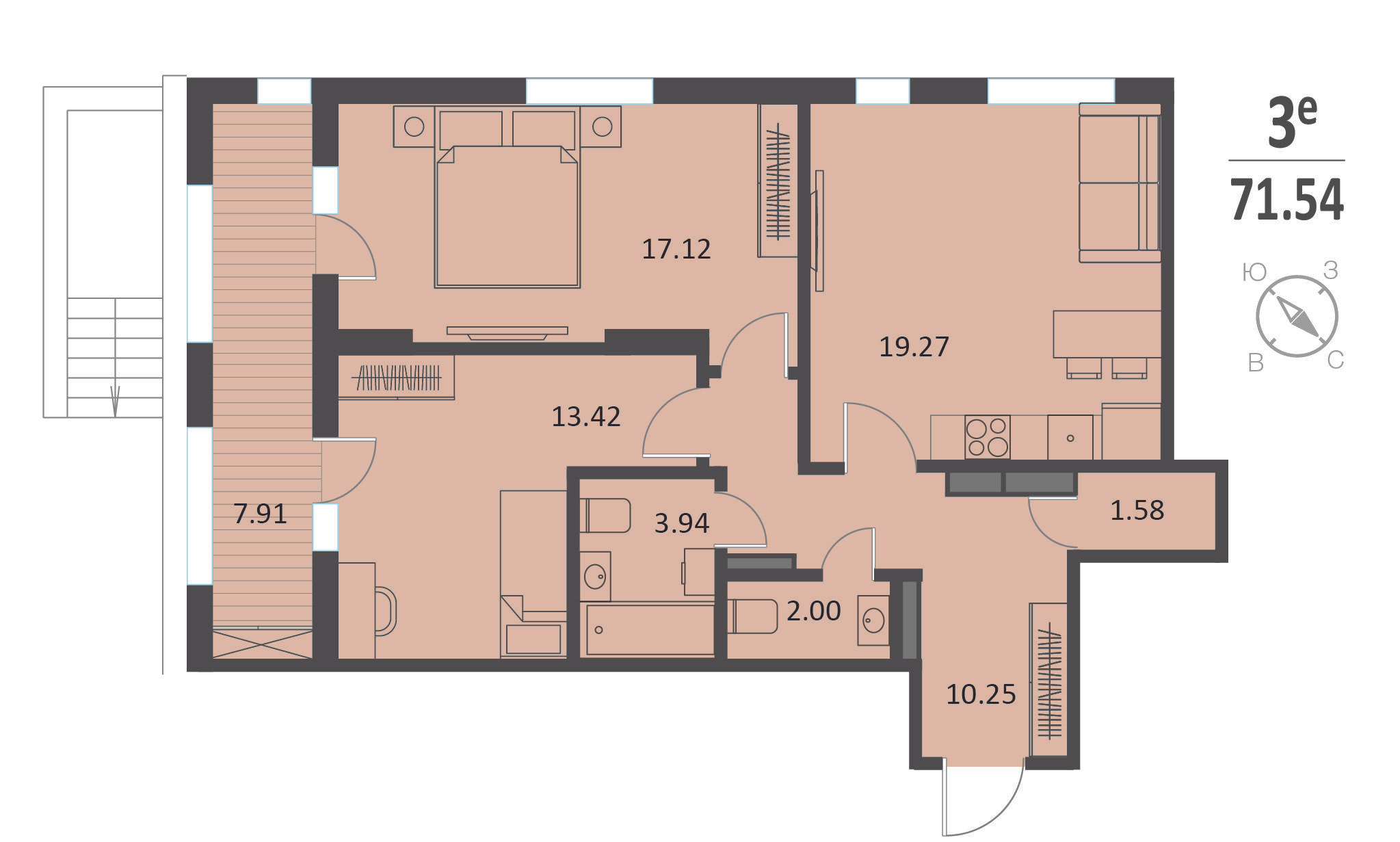 2-комнатная 71 м2 в ЖК Инстеп.Хуторская корпус null этаж 1