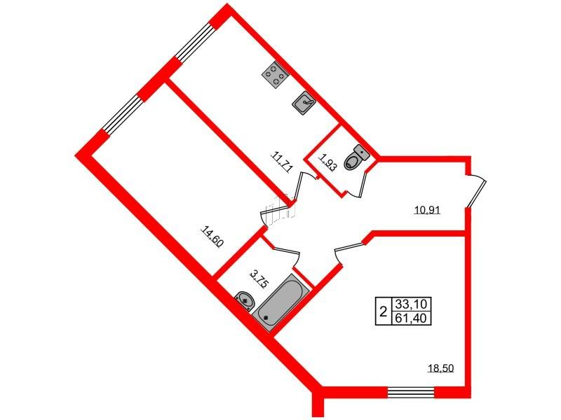 2-комнатная 62 м2 в ЖК Granholm Village корпус null этаж 1