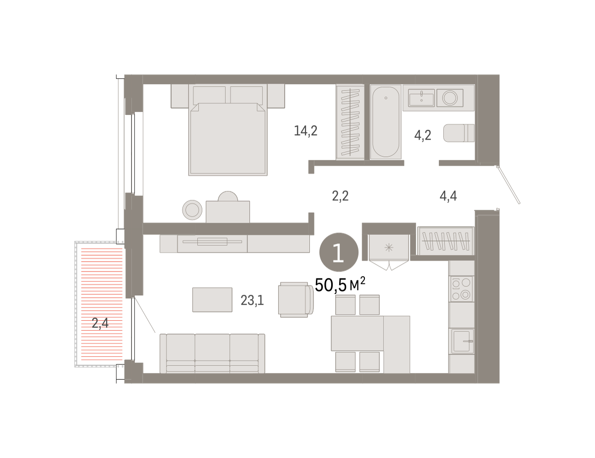 1-комнатная 50 м2 в ЖК Зарека корпус null этаж 6
