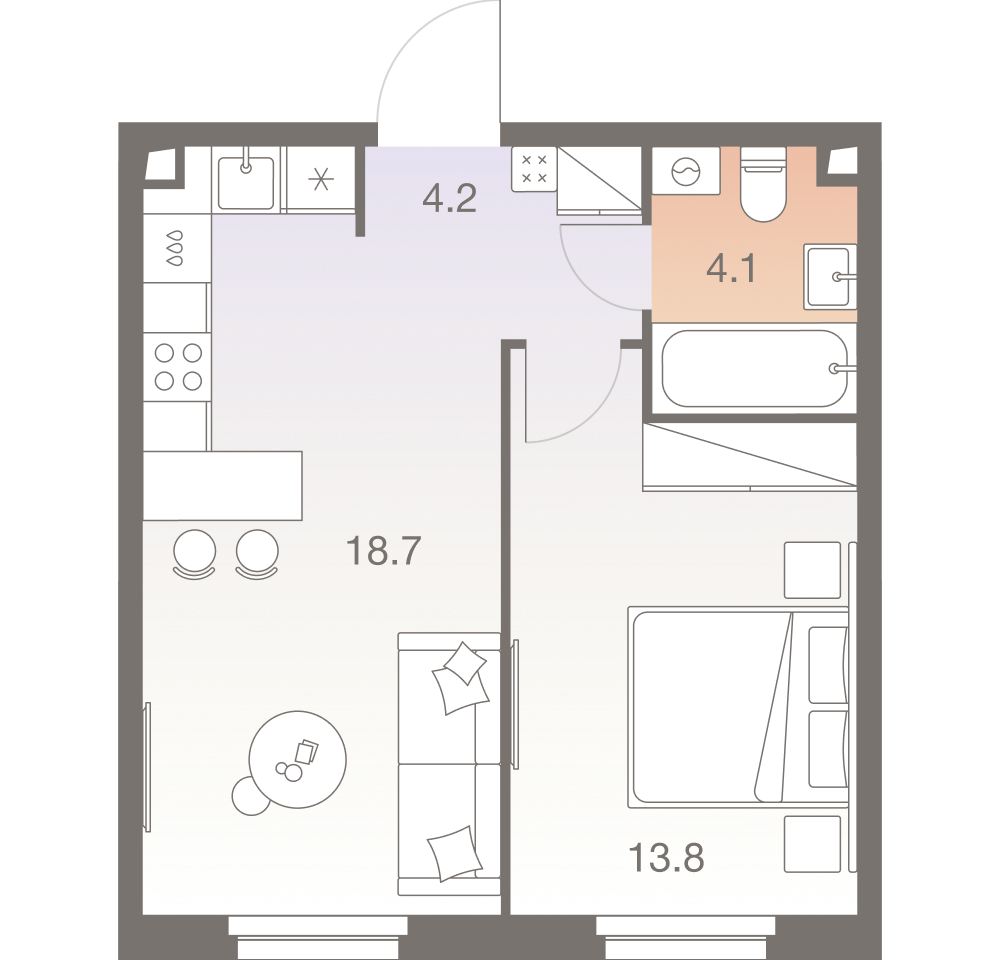 2-комнатная 40 м2 в ЖК Twelve корпус null этаж 4