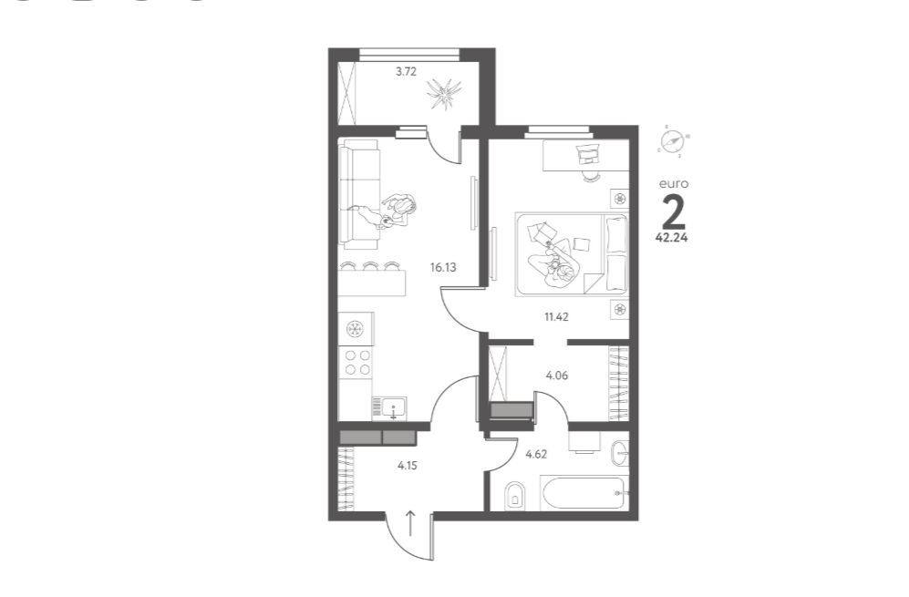 1-комнатная 42.2 м2 в ЖК undefined корпус null этаж 11