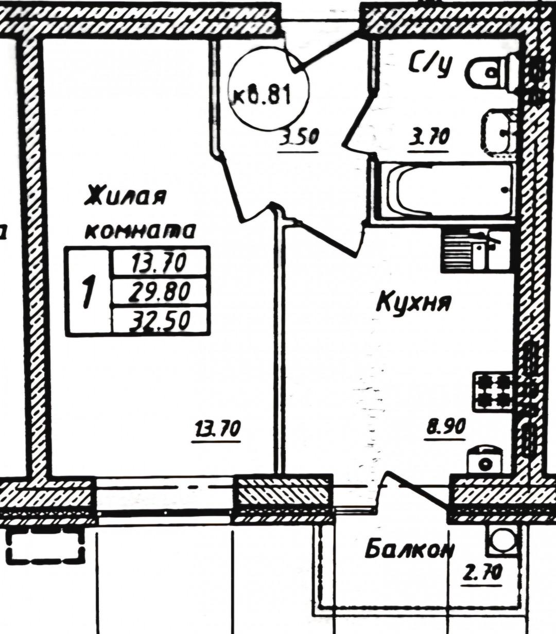 1-комнатная 32.5 м2 в ЖК undefined корпус null этаж 3