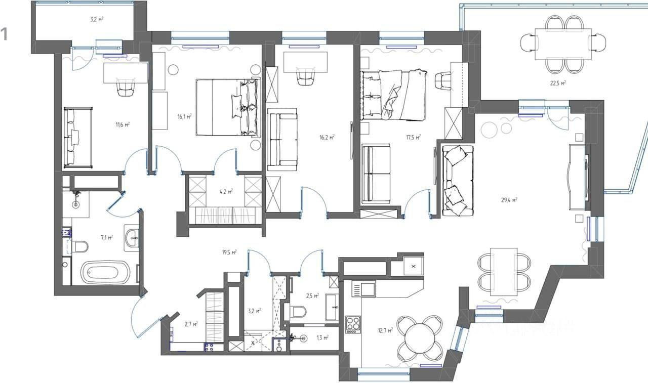 5-комнатная 177 м2 в ЖК undefined корпус null этаж 22