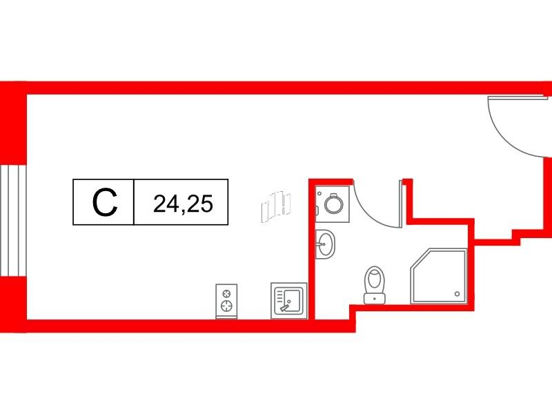 Студия 24 м2 в ЖК Саан корпус null этаж 14