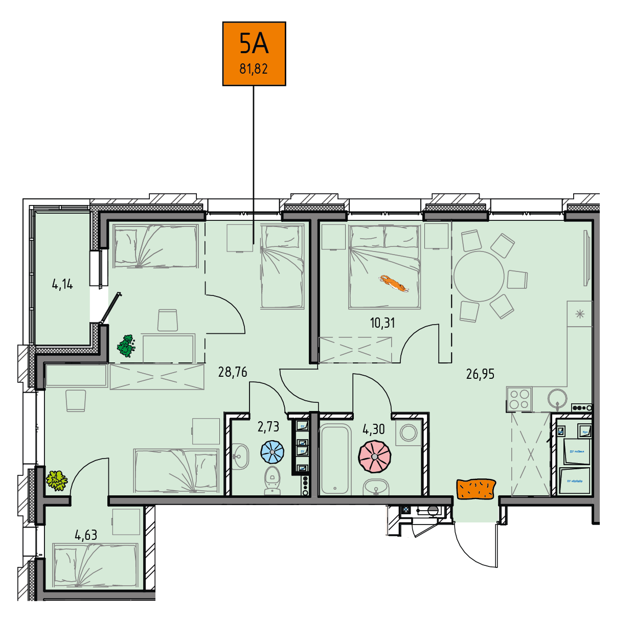 5-комнатная 81 м2 в ЖК Лотос корпус null этаж 2
