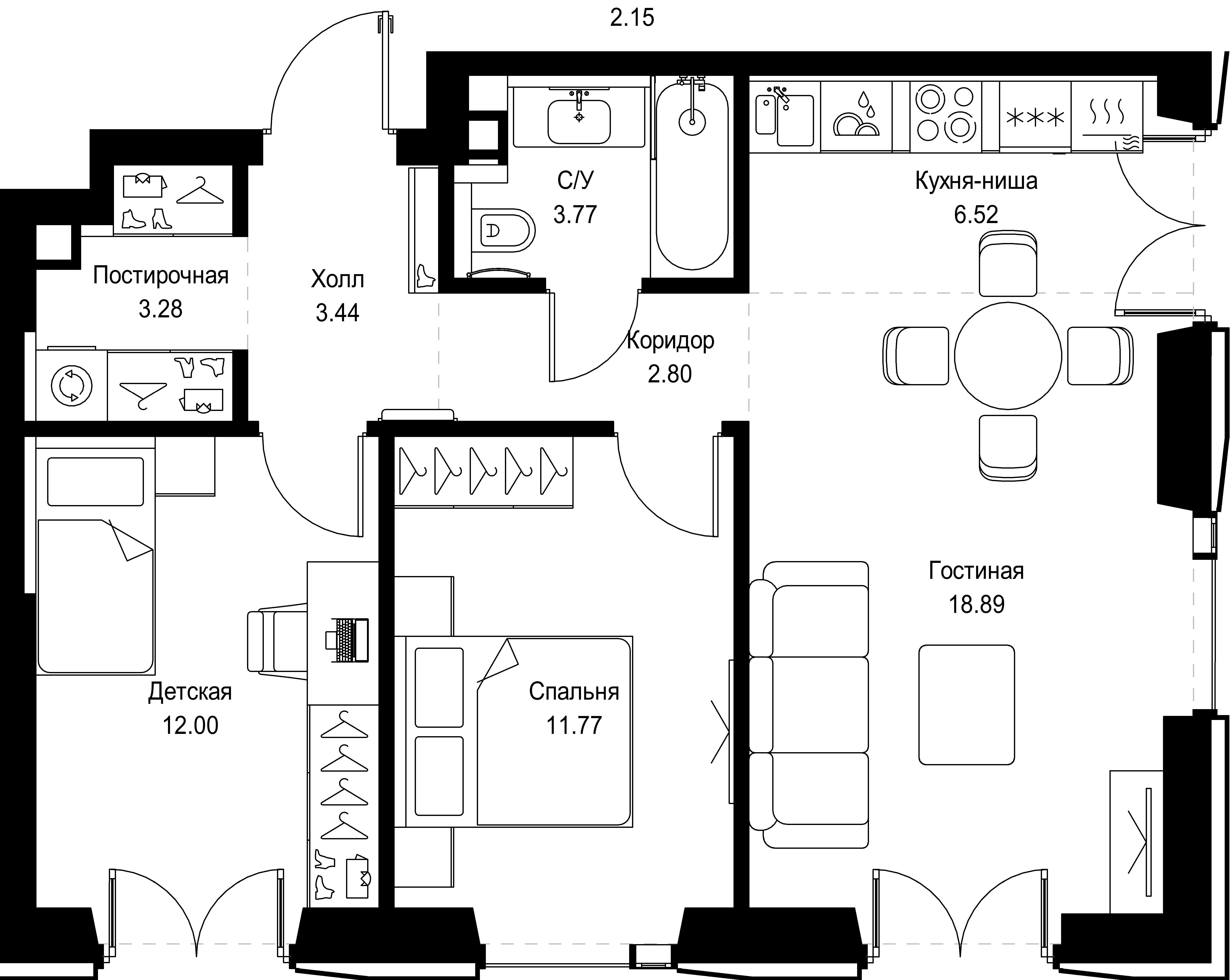 2-комнатная 62 м2 в ЖК СЕТ корпус null этаж 4