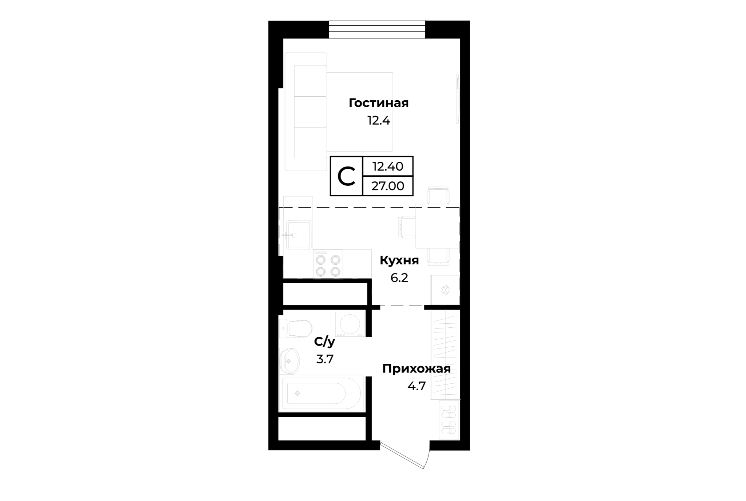 Студия 27 м2 в ЖК undefined корпус null этаж 10